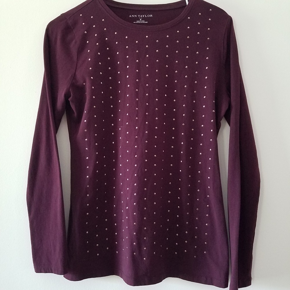 Ann Taylor Embellished Top Cotton Spandex Blend